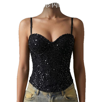 French Style 3D Sequin Fishbone Bra Top