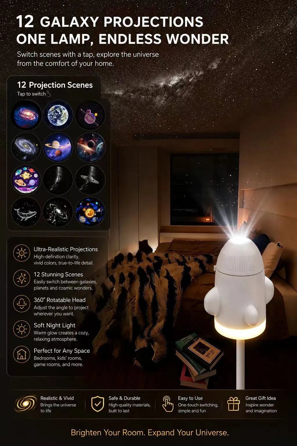 Star Projector Light with Galaxy Effect