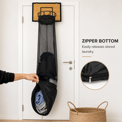 Wall-Mounted Wooden Basketball Hoop Laundry Basket