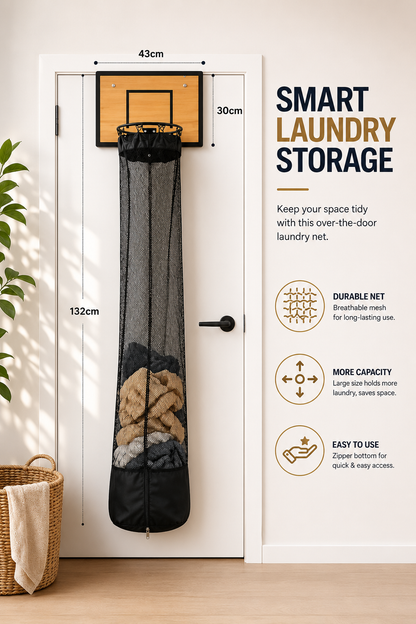 Wall-Mounted Wooden Basketball Hoop Laundry Basket