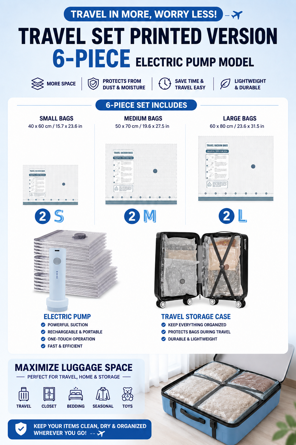 Vacuum Compression Storage Bags Travel Set