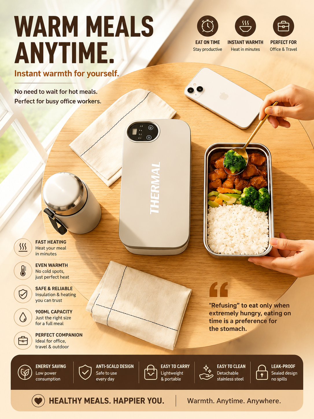 Rechargeable Electric Heating Lunch Box – 304 Stainless Steel