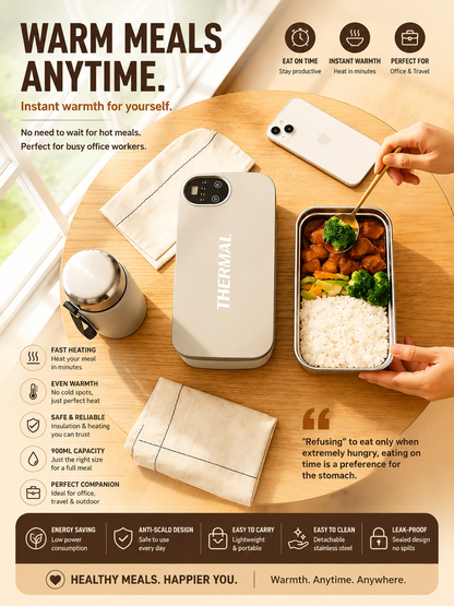 Rechargeable Electric Heating Lunch Box – 304 Stainless Steel