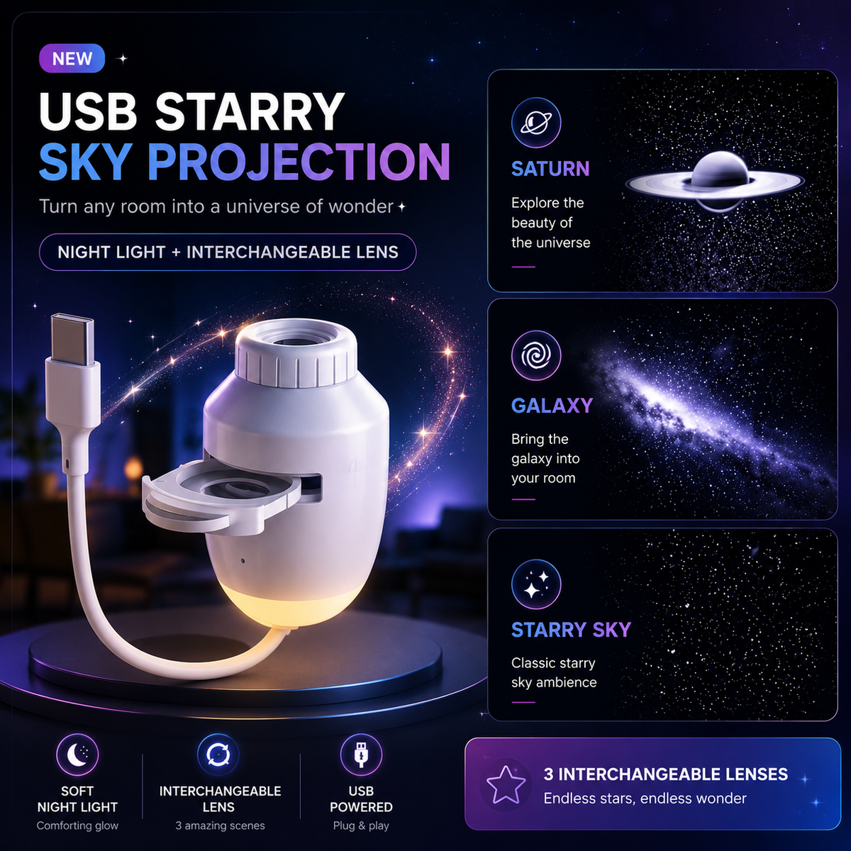 Star Projector Light with Galaxy Effect