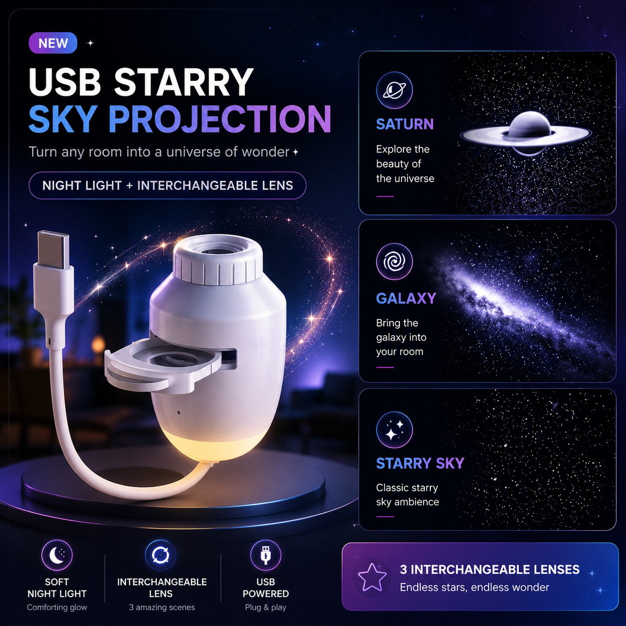 Star Projector Light with Galaxy Effect