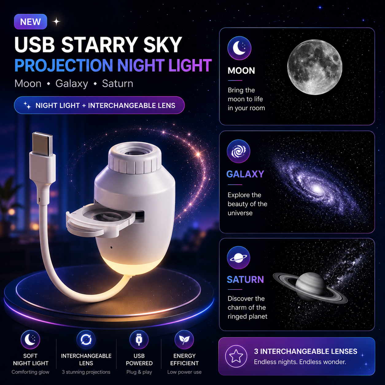 Star Projector Light with Galaxy Effect