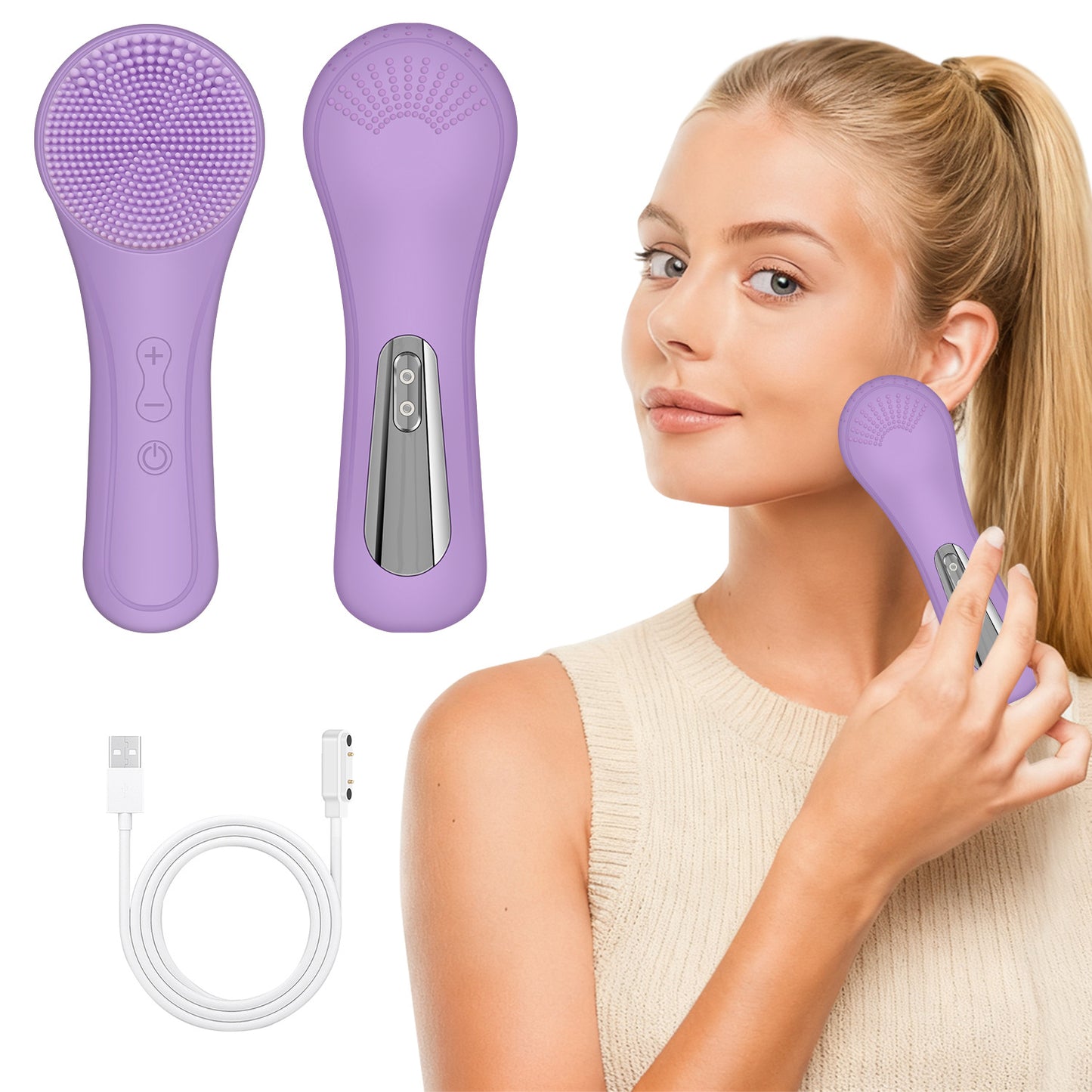 Electric Facial Cleansing Device with Vibration Massage